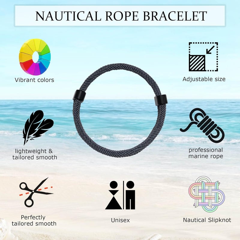 TempBeau Store Nautical Braided Rope Bracelets Set - 6 Pcs Adjustable Braided Cord Bracelet, Handmade Navy Marine String Bracelet with Metal Knot, Men Women Braided Bracelets Gifts - Image 5